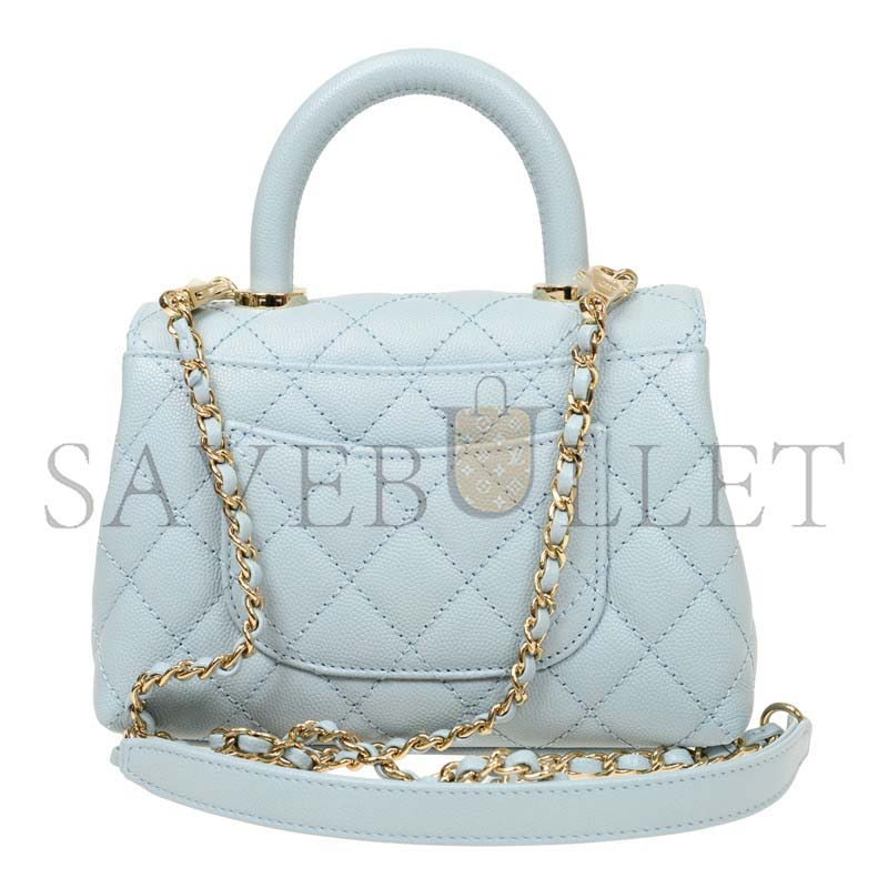 CHANEL LIGHT BLUE CAVIAR LEATHER HANDBAG AS2215 (18*13*9cm)